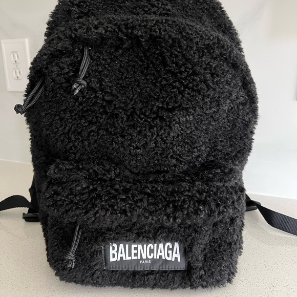 BALENCIAGA Logo Faux Shearling Backpack - Picture 1 of 12